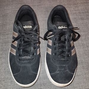 Adidas VL Court Black Sneakers w/Metallic Stripes & Ortholite insoles US 5